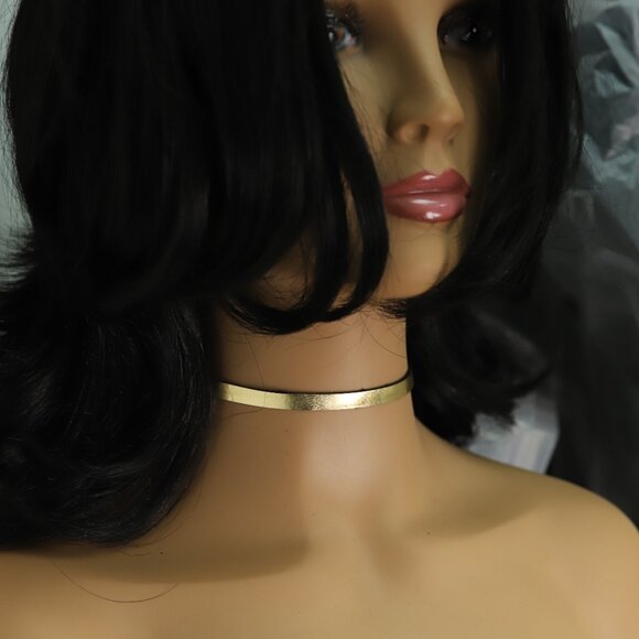 Genuine Leather Choker From Italy Gold tone coating film Adjustable (#4) - Picture 3 of 9